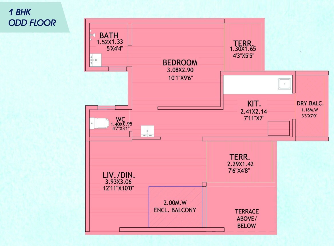 Floor plan of 1 BHK 343 Sq. Ft. Apartment in Atul Pari Towers, Pune
