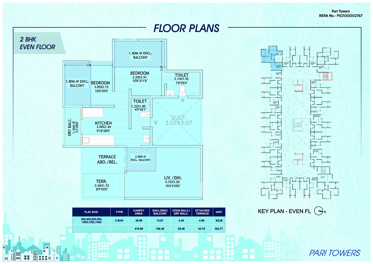 Floor plan of 2 BHK 420 Sq. Ft. Apartment in Atul Pari Towers, Pune