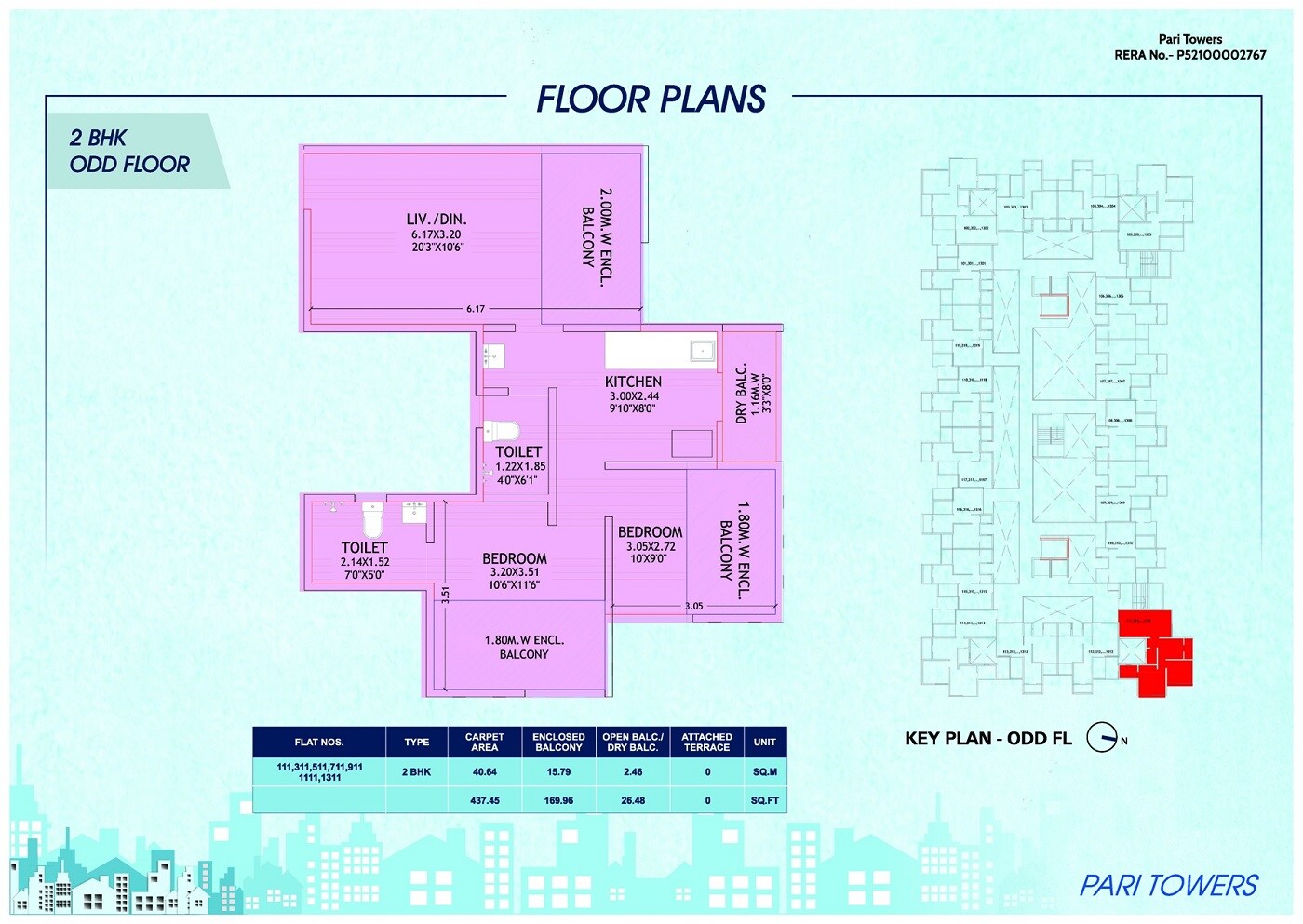 Floor plan of 2 BHK 437 Sq. Ft. Apartment in Atul Pari Towers, Pune