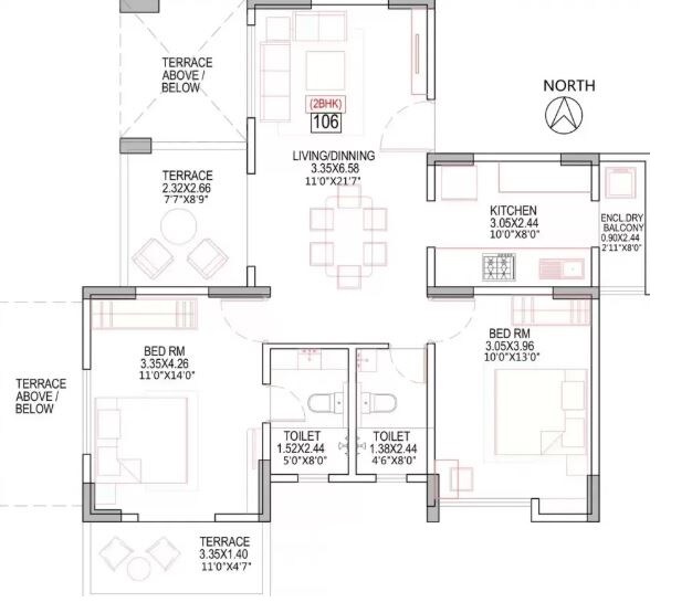 Floor plan of 2 BHK Apartment - 720 sq. ft. in Atul Westernhills, Pune