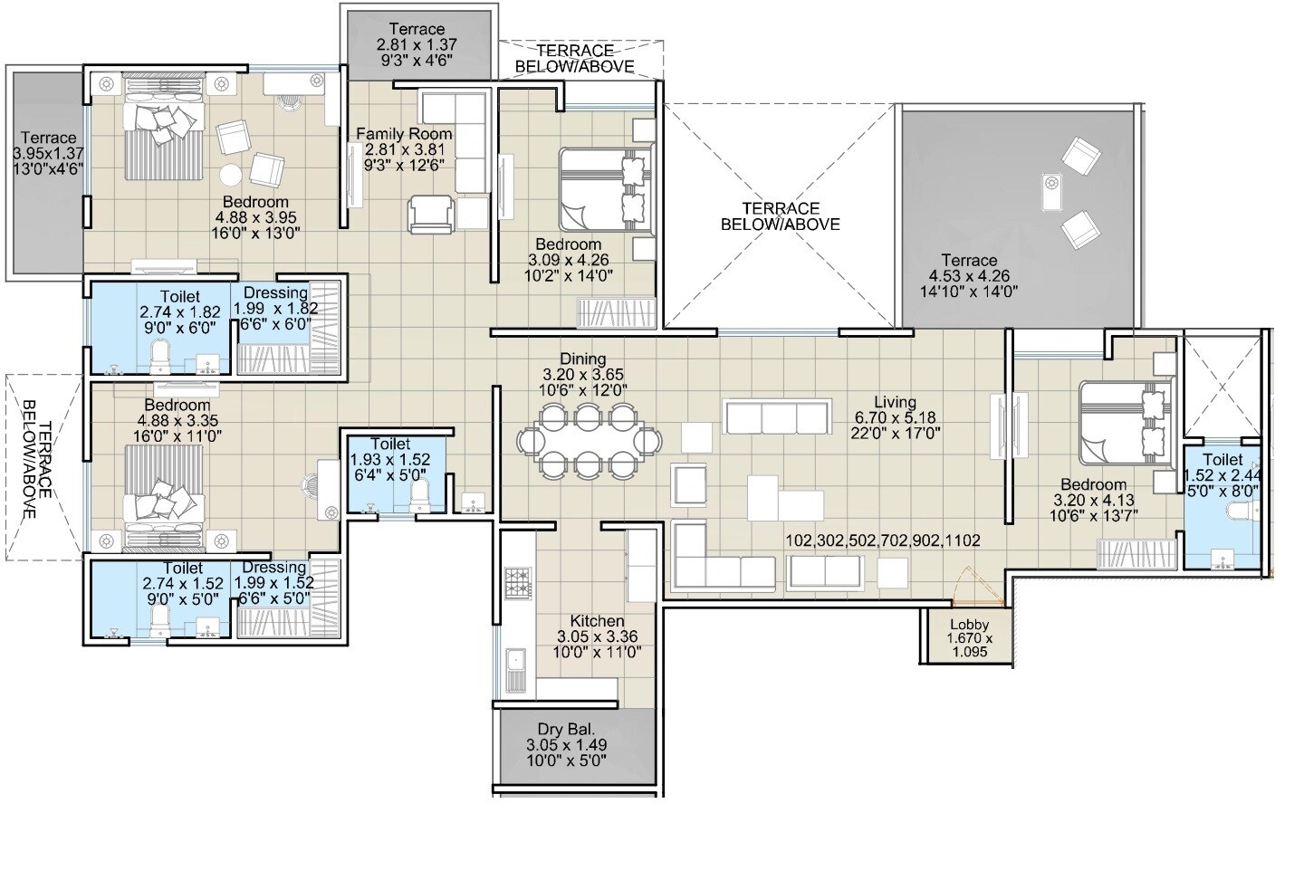 Floor plan of 4 BHK Apartment - 1906 sq. ft. in Atul Westernhills, Pune