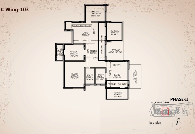 Floor plan of 3 BHK 1224 Sq. Ft. Apartment in Atul WesternHills Apartment, Pune