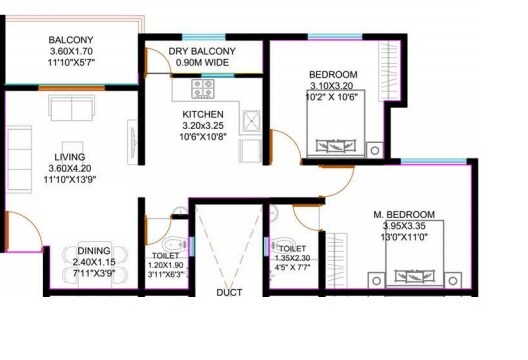 Floor plan of 2 BHK 778 Sq. Ft. Apartment in Audumbar Marigold Calendula, Pune