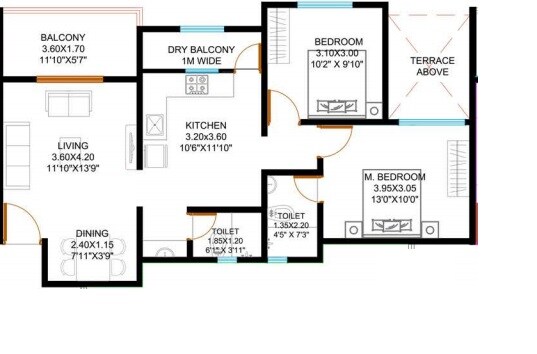 Floor plan of 2 BHK 854 Sq. Ft. Apartment in Audumbar Marigold Calendula, Pune