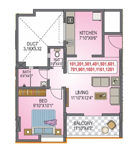 1 BHK 456 Sq. Ft. Apartment