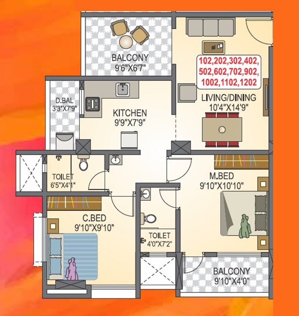 2 BHK 672 Sq. Ft. Apartment