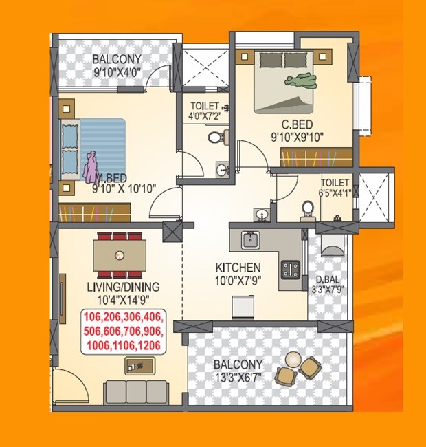 2 BHK 696 Sq. Ft. Apartment