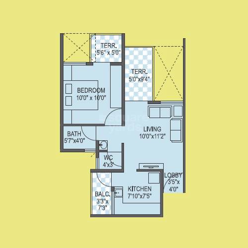 Floor plan of 1 BHK 442 Sq. Ft. Apartment in Aurum Vatika, Pune