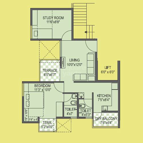 Floor plan of 2 BHK 590 Sq. Ft. Apartment in Aurum Vatika, Pune