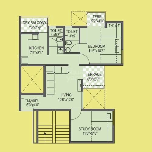 Floor plan of 2 BHK 617 Sq. Ft. Apartment in Aurum Vatika, Pune