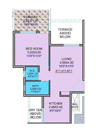 Floor plan of 1 BHK 503 Sq. Ft. Apartment in Aurum Vatika Phase III, Pune