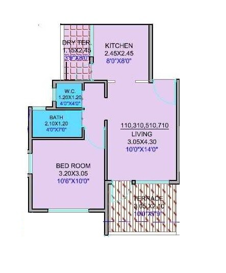Floor plan of 1 BHK 382 Sq. Ft. Apartment in Aurum Vatika Phase III, Pune