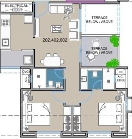 Floor plan of 2 BHK 859 Sq. Ft. Apartment in Aurum Vrundavan, Pune
