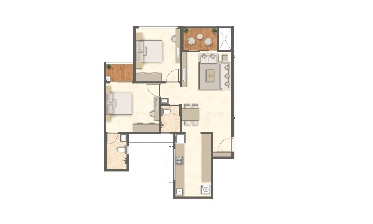 Floor plan of 2 BHK 769 Sq. Ft. Apartment in Austin Lush Residences, Pune