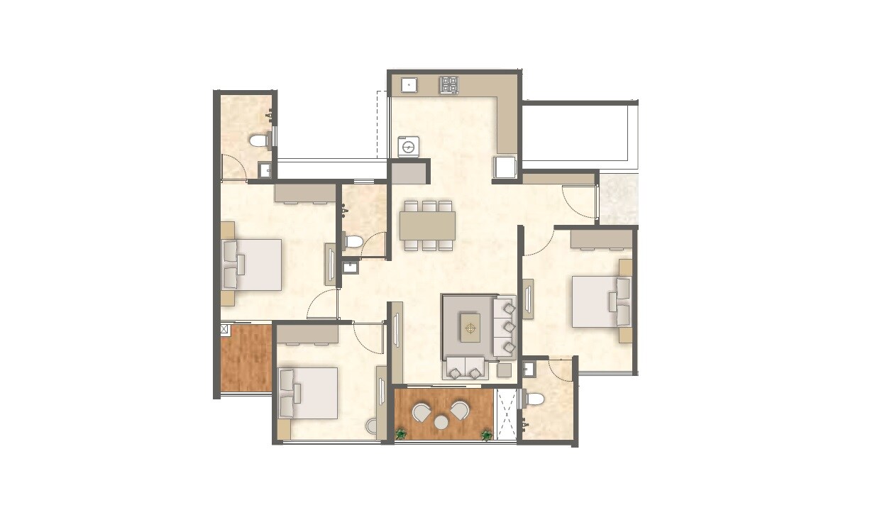 Floor plan of 3 BHK 1028 Sq. Ft. Apartment in Austin Lush Residences, Pune