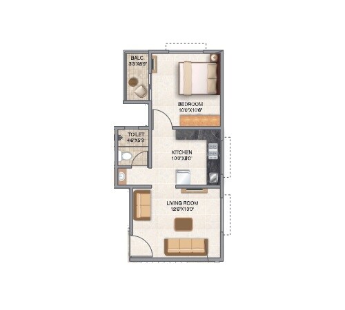Floor plan of 1 BHK 327 Sq. Ft. Apartment in Austin Oaks, Pune