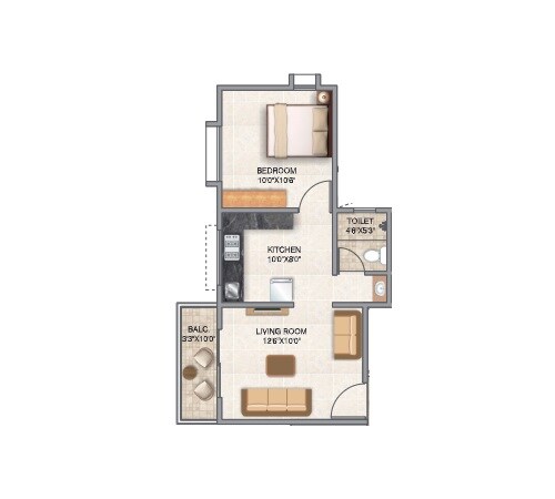 Floor plan of 1 BHK 330 Sq. Ft. Apartment in Austin Oaks, Pune
