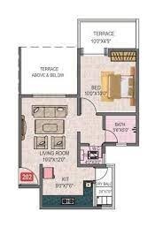 Floor plan of 1 BHK 579 Sq. Ft. Apartment in Austin Porwal Regalia, Pune