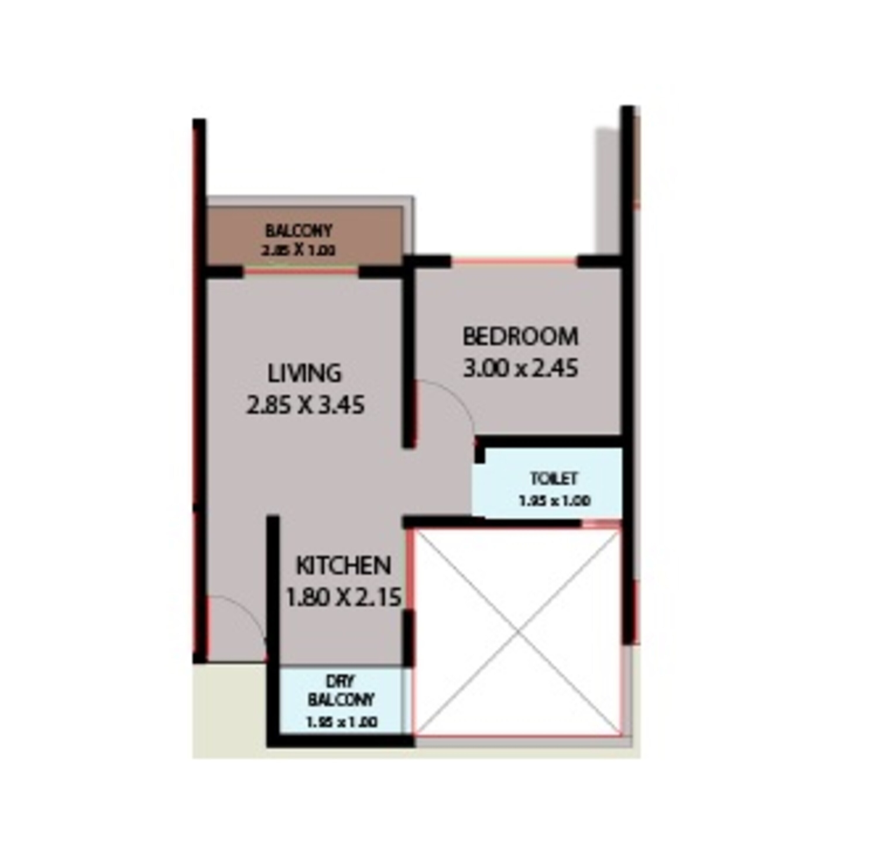 Floor plan of 1 BHK 371 Sq. Ft. Apartment in Auti Onkar Greens, Pune