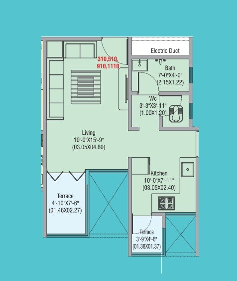 Floor plan of 1 BHK 540 Sq. Ft. Apartment in AV Vitthal Capital, Pune