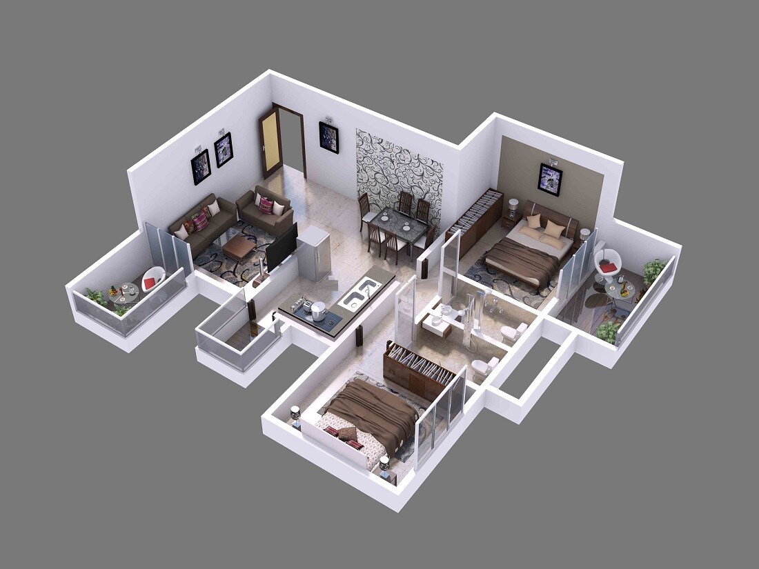 Floor plan of 2 BHK 768 Sq. Ft. Apartment in AV Vitthal Capital, Pune