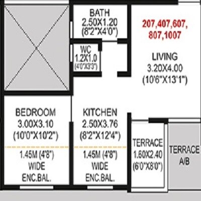 Floor plan of 1 BHK 463 Sq. Ft. Apartment in AV Vitthal Landmark, Pune