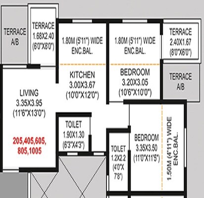 Floor plan of 2 BHK 557 Sq. Ft. Apartment in AV Vitthal Landmark, Pune