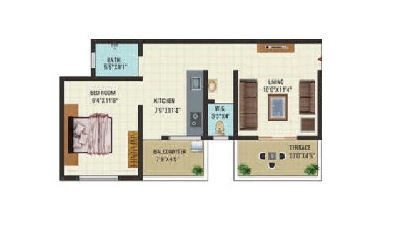 Floor plan of 1 BHK Apartment - 658 sq. ft. in AV Vitthal Teerth, Pune