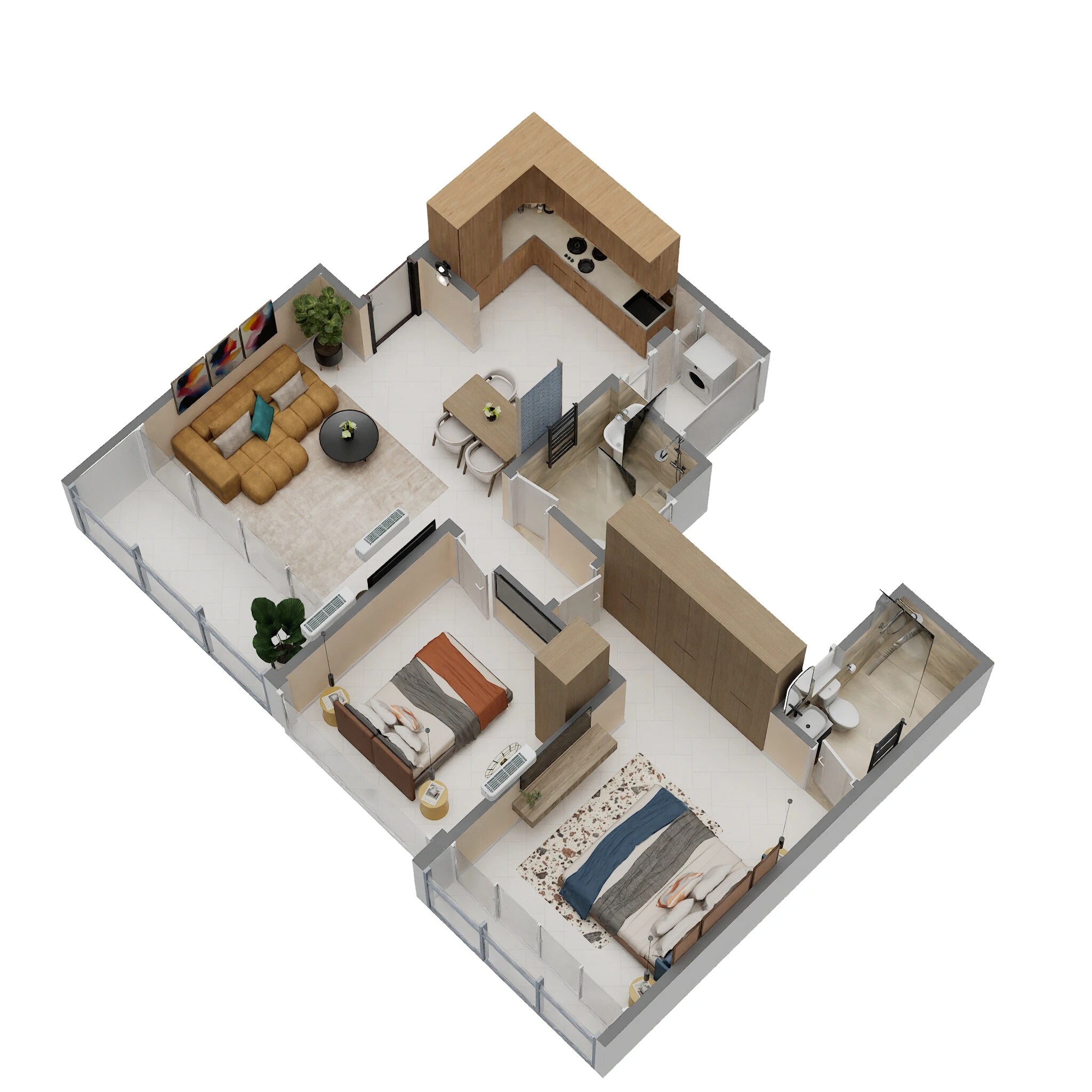 Floor plan of 2 BHK 746 Sq. Ft. Apartment in Avalon City, Pune