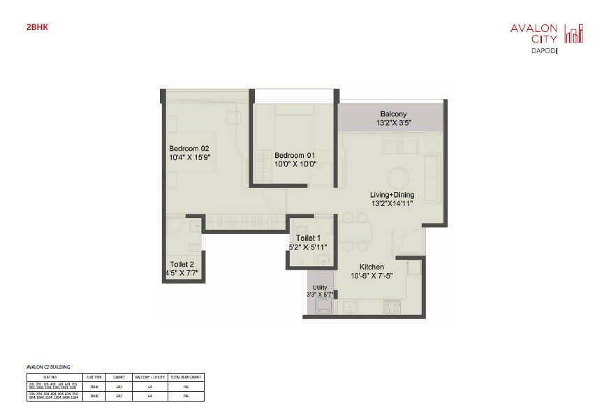 2 BHK 746 Sq. Ft. Apartment