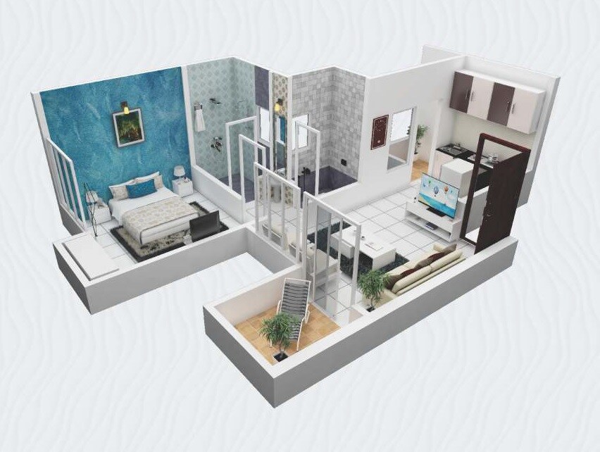 Floor plan of 1 BHK 336 Sq. Ft. Apartment in Avani Aavas, Pune