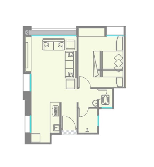 Floor plan of 1 BHK 413 Sq. Ft. Apartment in Avani Nilay, Pune