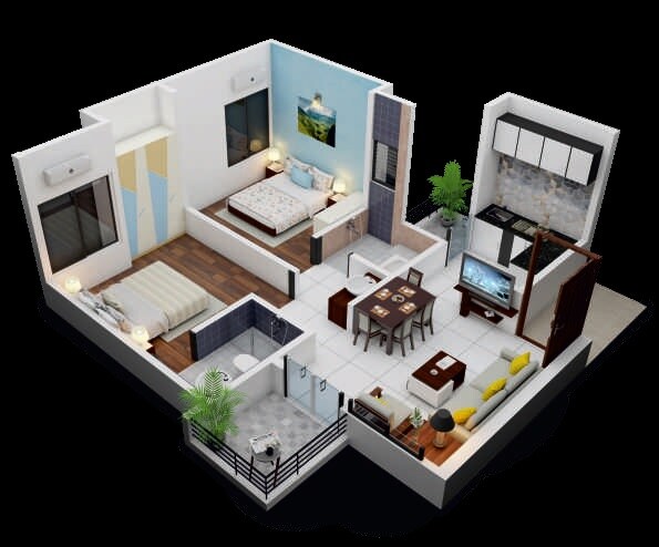 Floor plan of 2 BHK 374 Sq. Ft. Apartment in Avani Nivas, Pune