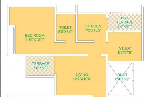 Floor plan of 1 BHK 307 Sq. Ft. Apartment in Avenue Serenity, Pune
