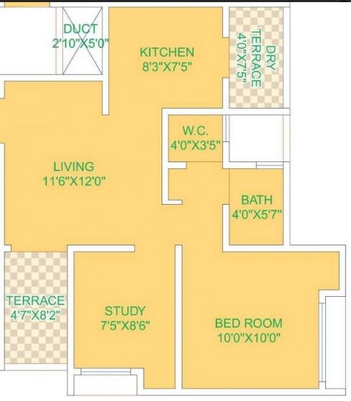 Floor plan of 1 BHK 560 Sq. Ft. Apartment in Avenue Serenity, Pune