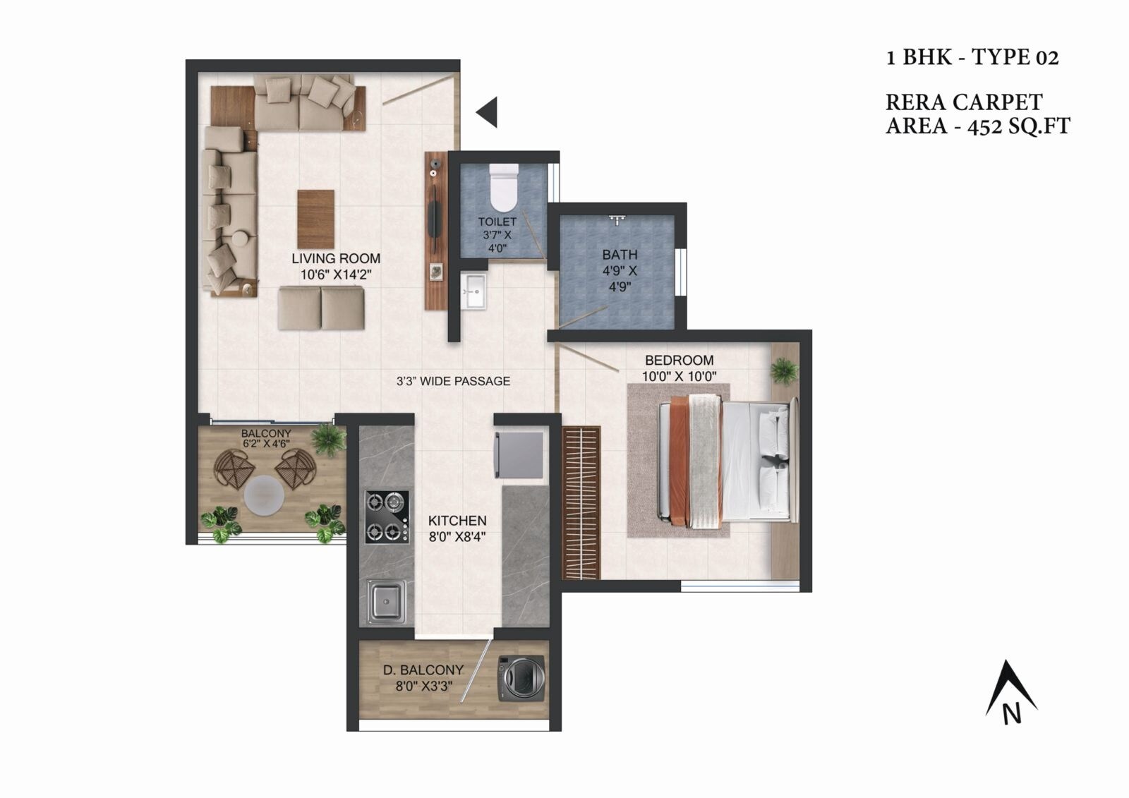 Floor plan of 1 BHK 452 Sq. Ft. Apartment in Avika Royal Paradise, Pune