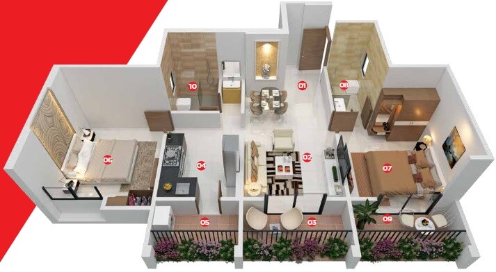 Floor plan of 2 BHK 563 Sq. Ft. Apartment in Avior Aatman, Pune