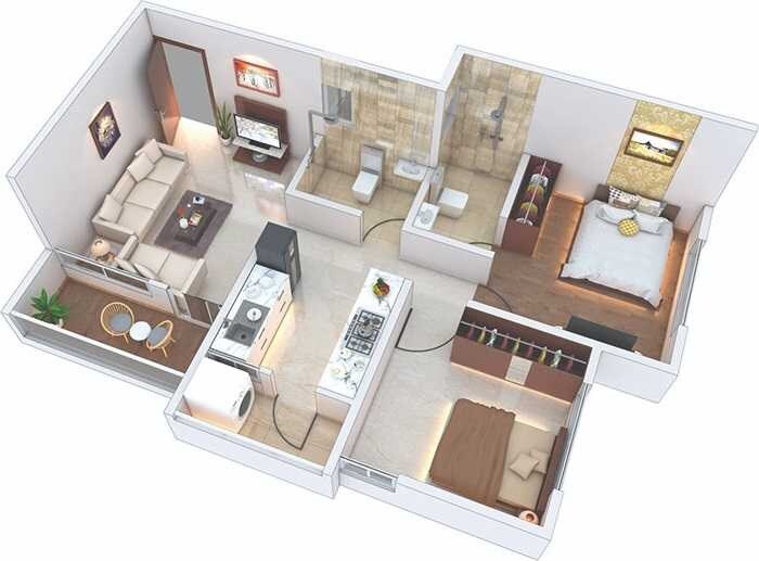 Floor plan of 2 BHK 753 Sq. Ft. Apartment in Avior Tirupati, Pune