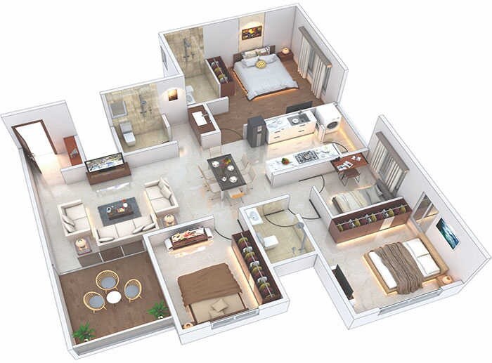 Floor plan of 4 BHK 1259 Sq. Ft. Apartment in Avior Tirupati, Pune