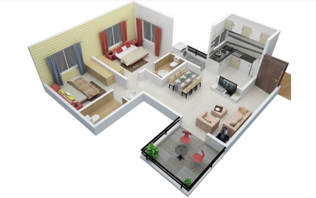 Floor plan of 2 BHK 498 Sq. Ft. Apartment in Avirat Elegance Residency, Pune
