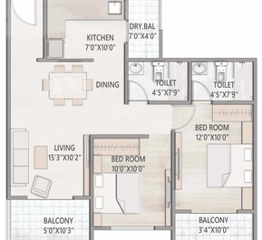 2 BHK 736 Sq. Ft. Apartment in Avishkar Ridhima