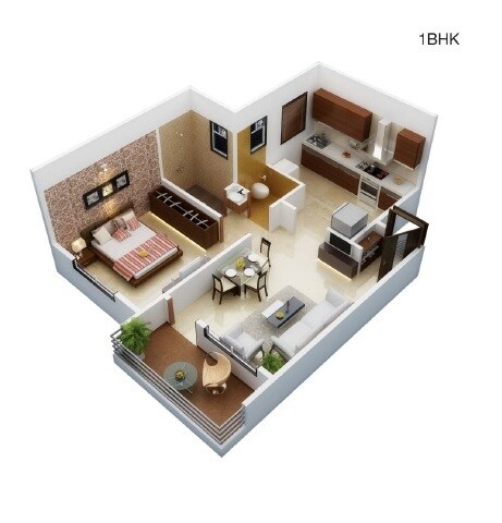 Floor plan of 1 BHK 414 Sq. Ft. Apartment in Avnee Optima Heights, Pune