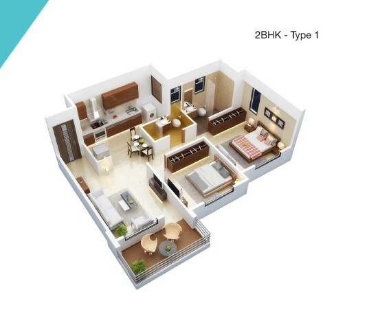 Floor plan of 2 BHK 573 Sq. Ft. Apartment in Avnee Optima Heights, Pune