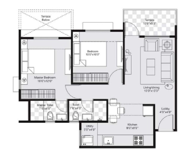 Floor plan of 2 BHK 573 Sq. Ft. Apartment in Avnee Optima Heights Phase 3, Pune
