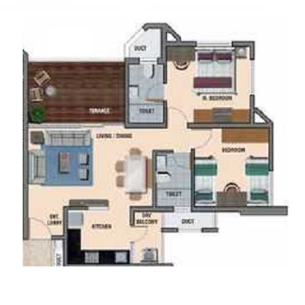 Floor plan of 2 BHK 826 Sq. Ft. Apartment in Avon Vista, Pune