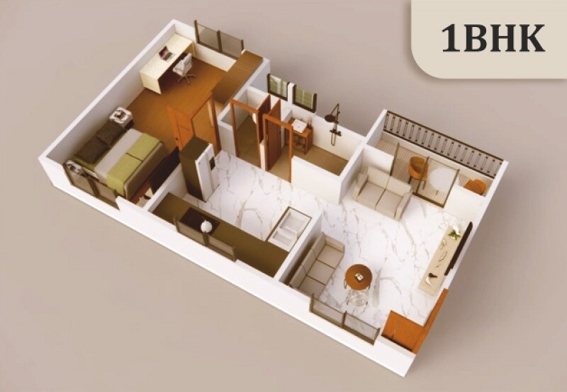 Floor plan of 1 BHK 385 Sq. Ft. Apartment in AVS Datta Enclave, Pune