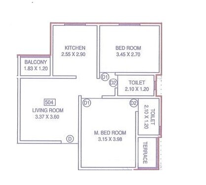 2 BHK 597 Sq. Ft. Apartment