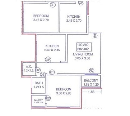 2 BHK 626 Sq. Ft. Apartment