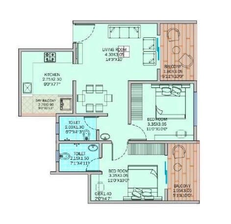 2 BHK 763 Sq. Ft. Apartment