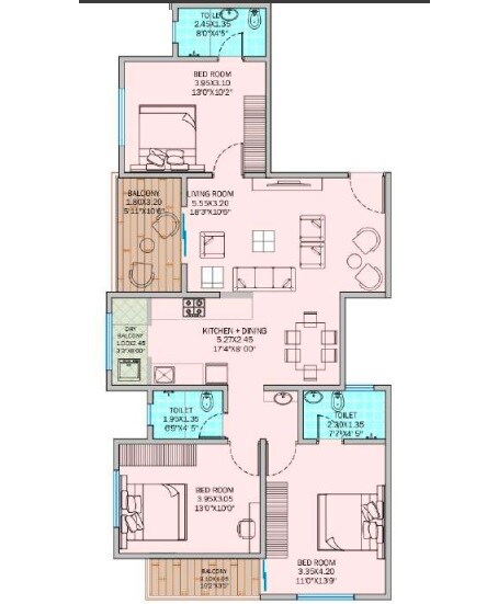3 BHK 1054 Sq. Ft. Apartment